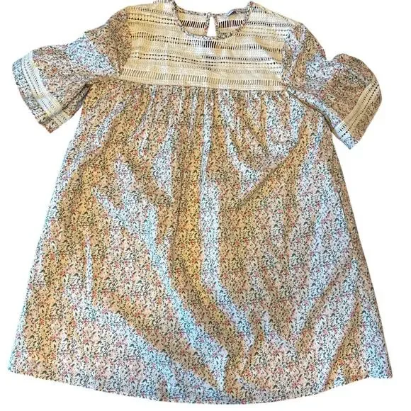 English Factory Floral Lace Trim Shift Babydoll Mini Dress Bell Sleeves Size XS - Picture 1 of 9